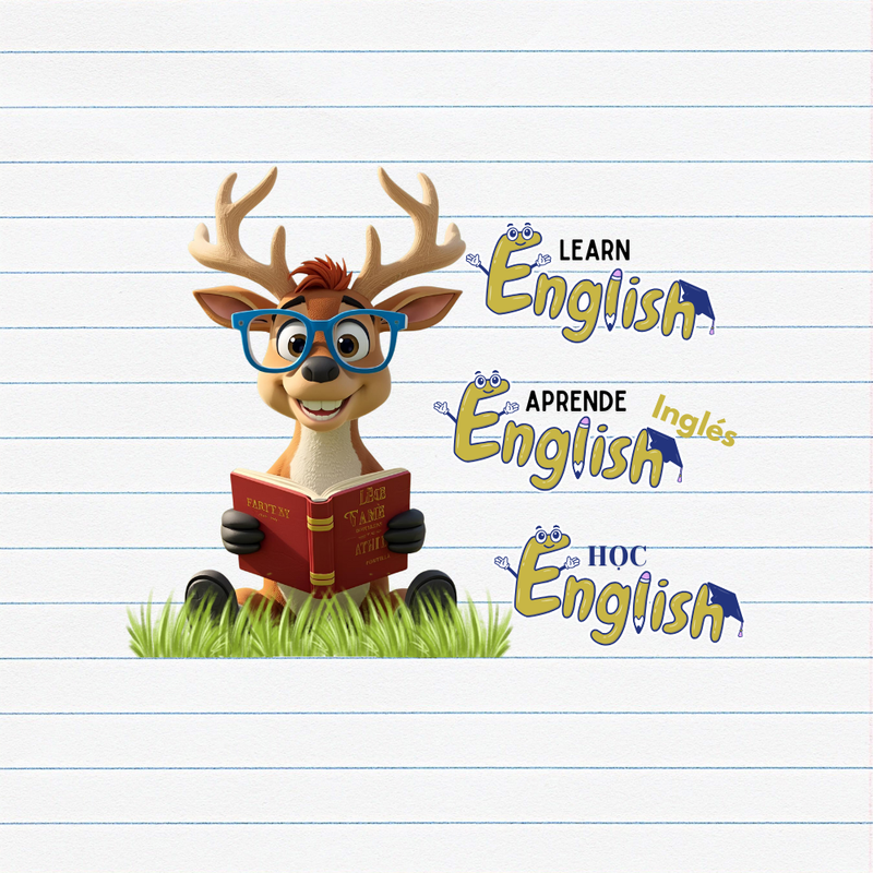 Learn English graphic in all three languages.
