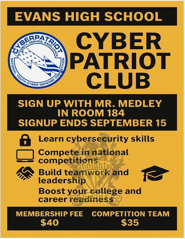 Flyer for Cyber Patriot Club sign up