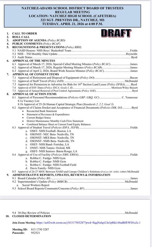 Board Meeting Agenda