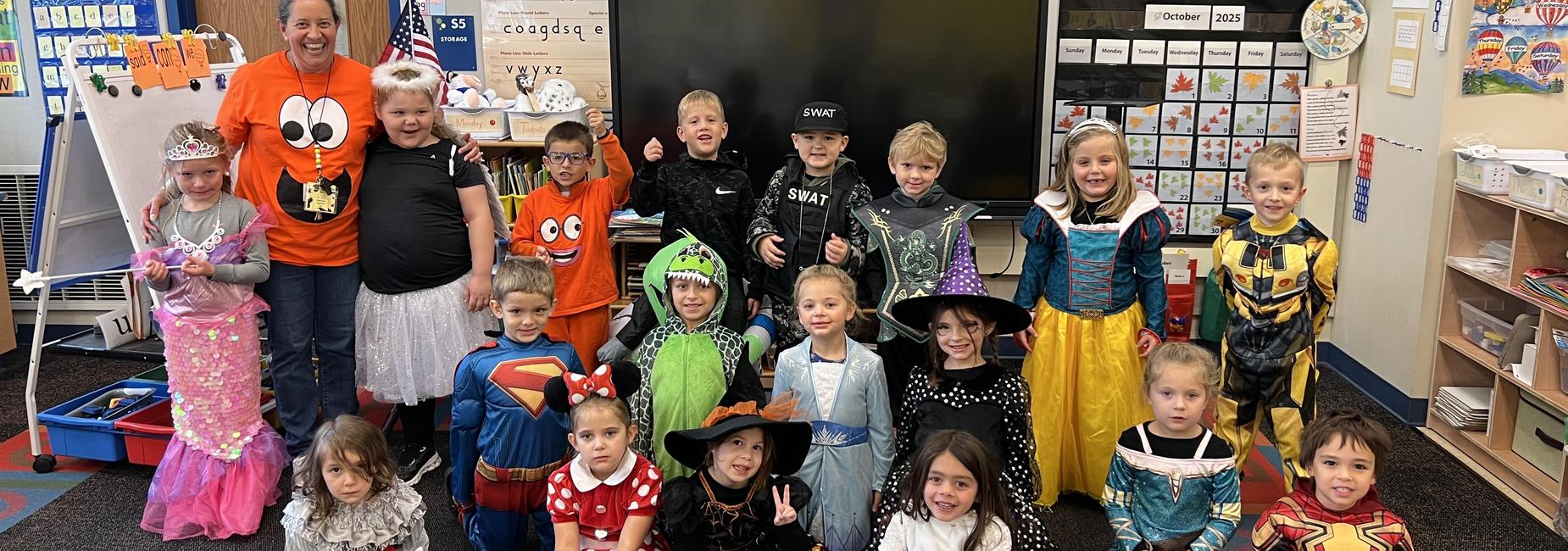 kindergarten dressed up for Halloween
