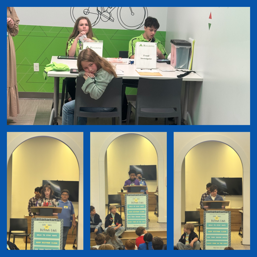Students role-play city government, presenting ideas and participating in civic activities.