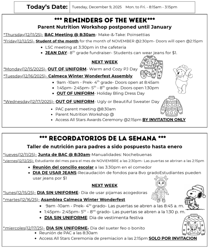 Recordatorios de la semana