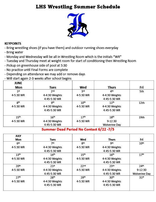 2026 Summer Schedule