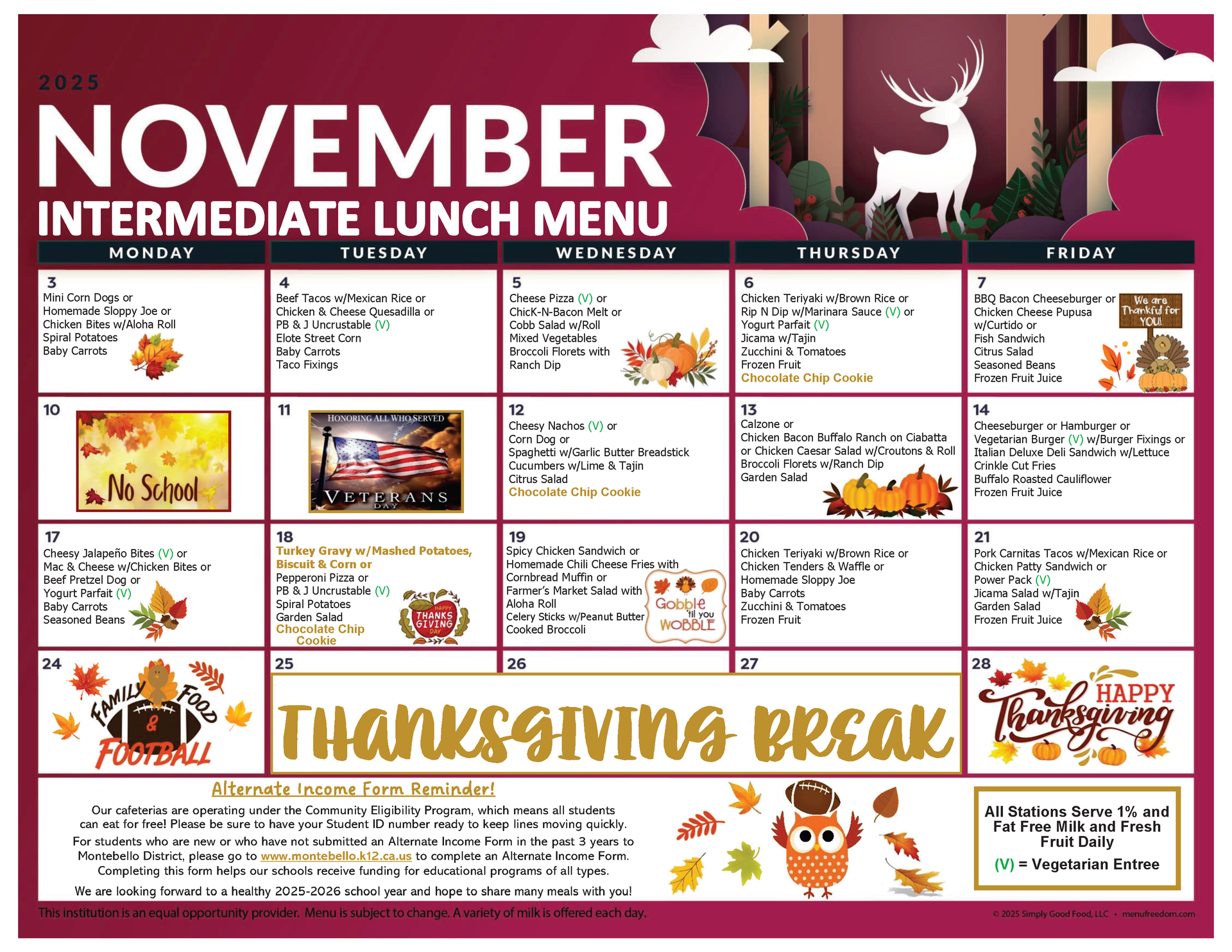 Intermediate Lunch Menu (click to view)