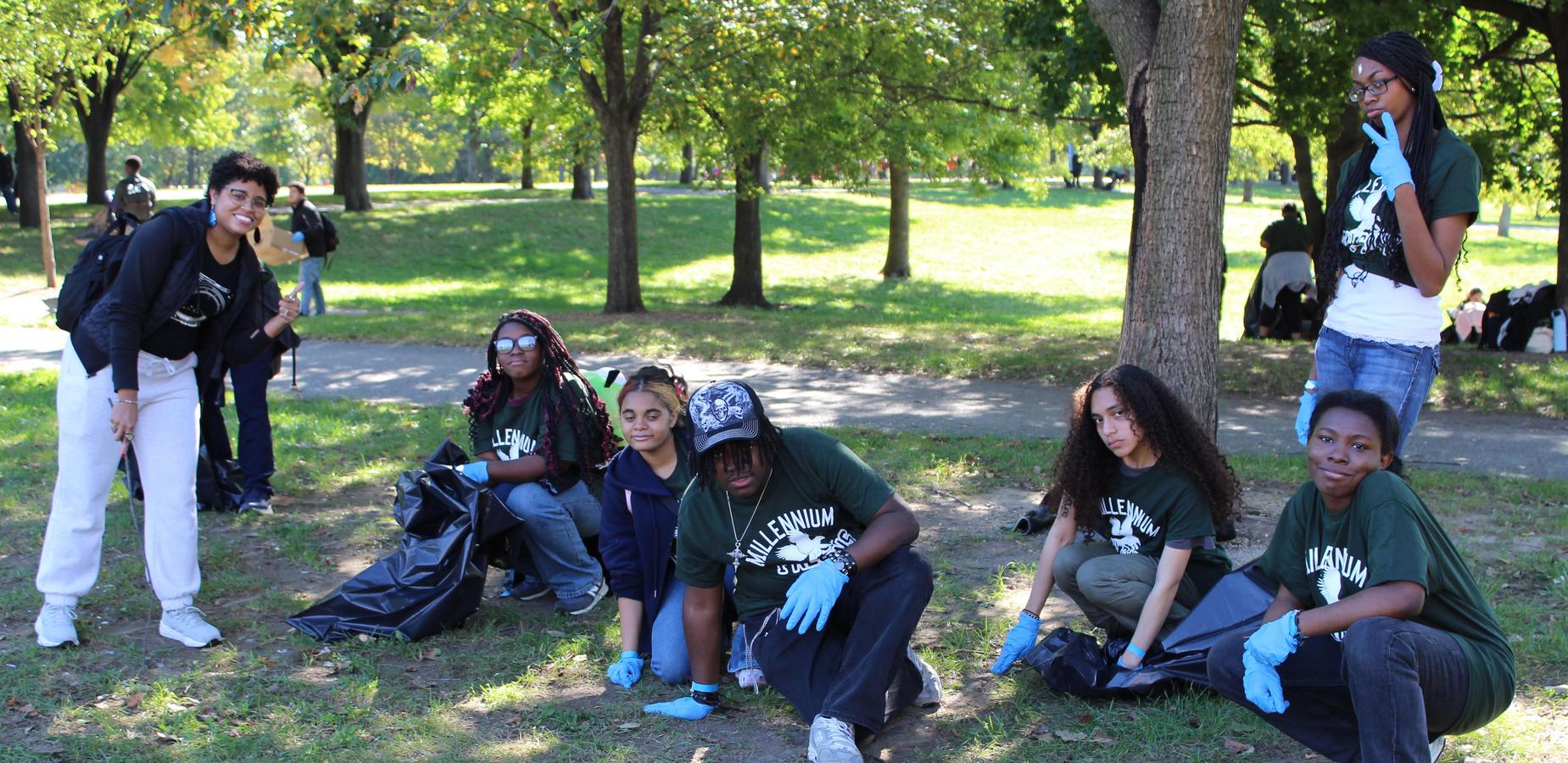 Students posing in the park