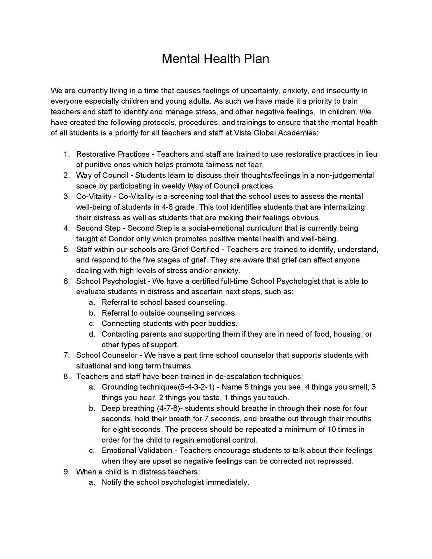 Mental Health Plan