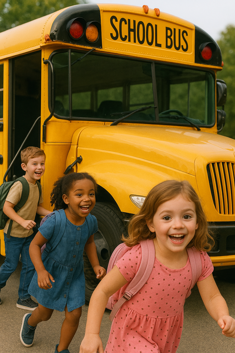 Excited children exiting a School Bus (AI Generated)
