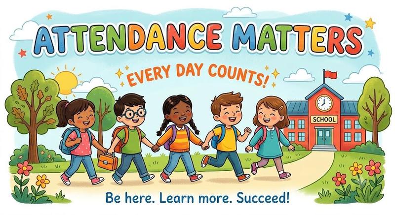 Attendance Matters with students walking clipart