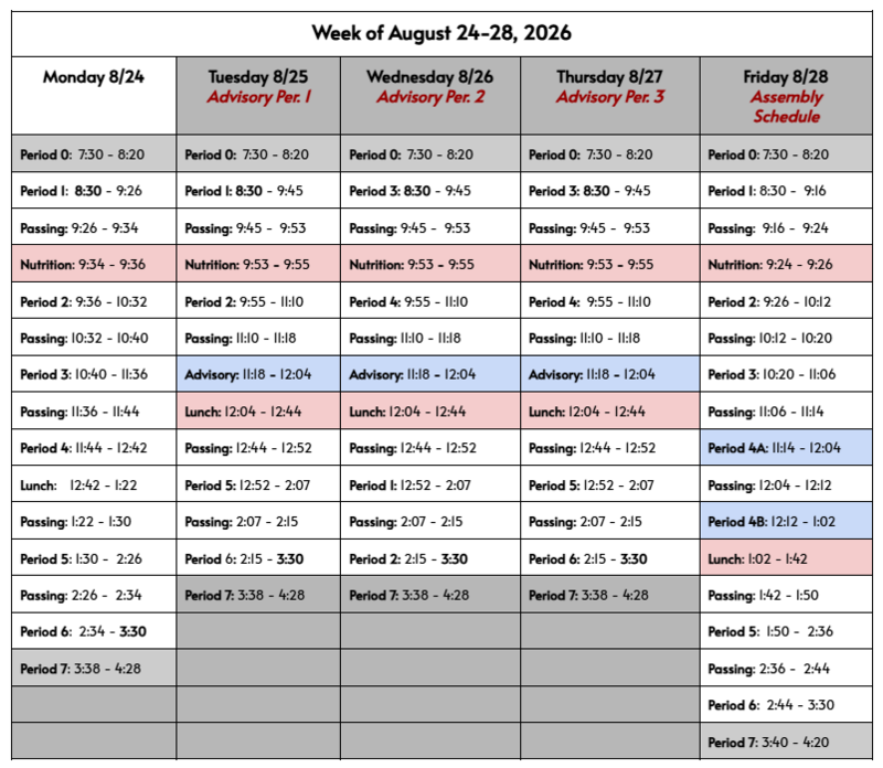 Week of Aug. 24 schedule