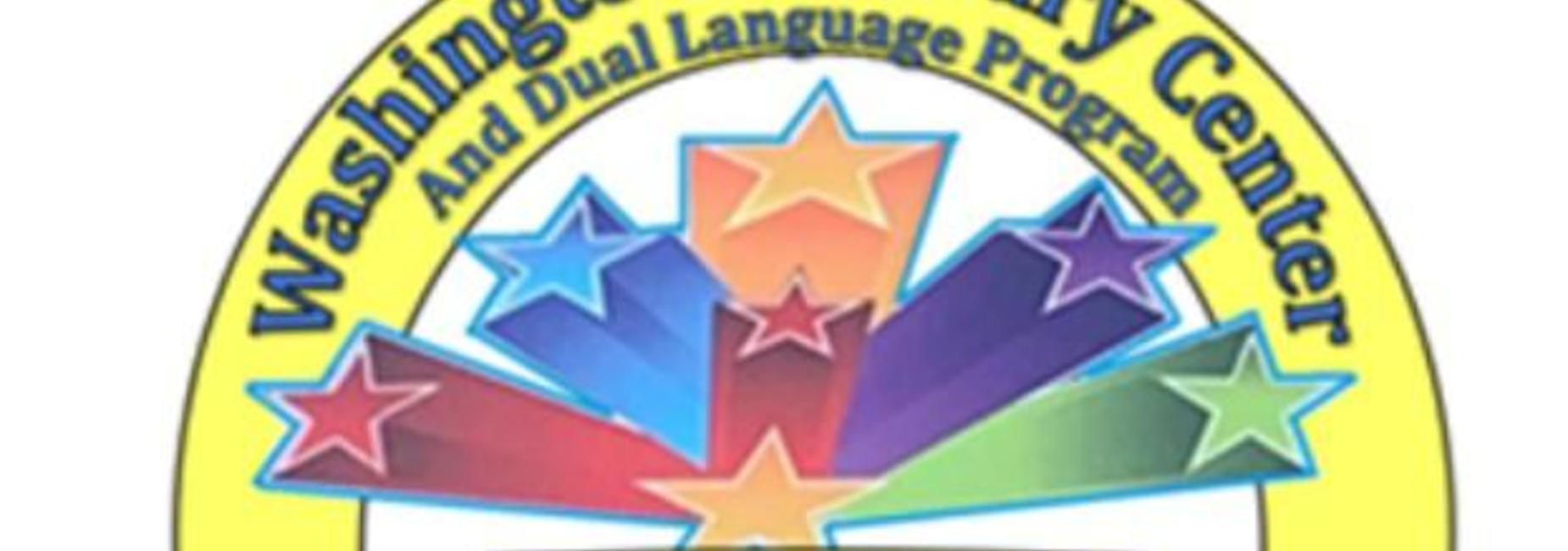 School logo with red, blue, orange, purple shooting stars.