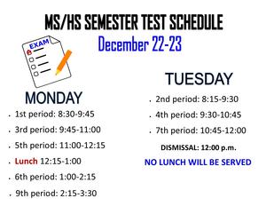 semester test schedule