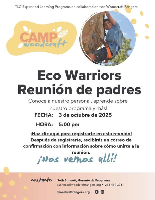 Eco Warriors Parent Meeting, 10/3/25 - Spanish Text