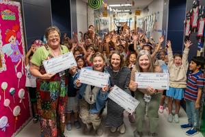 Staff and Students celebrate during Prize Patrol