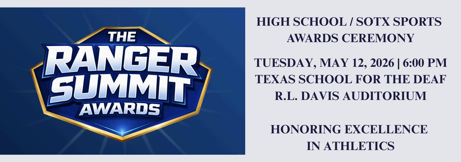 Logo for the Ranger Summit Awards with event details and date.