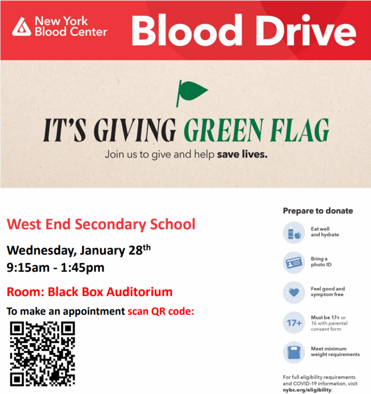 Blood drive poster - scan QR code or click to open donate link