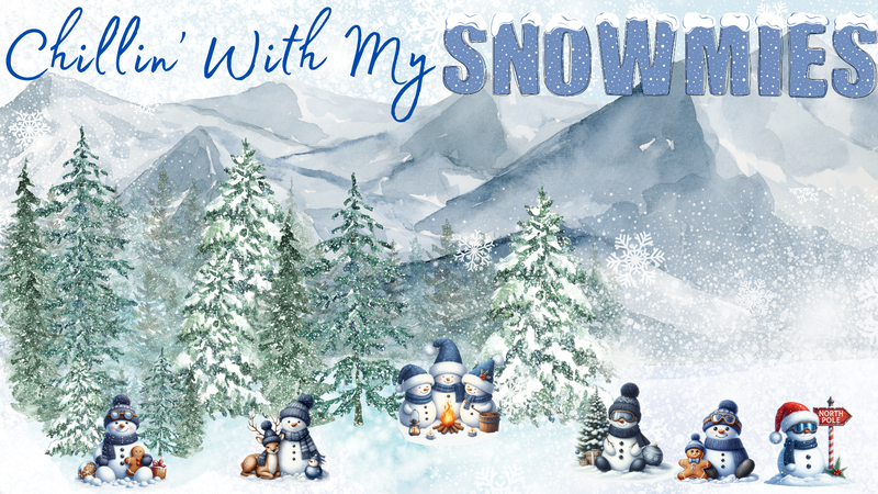 wintery scene with snowmen