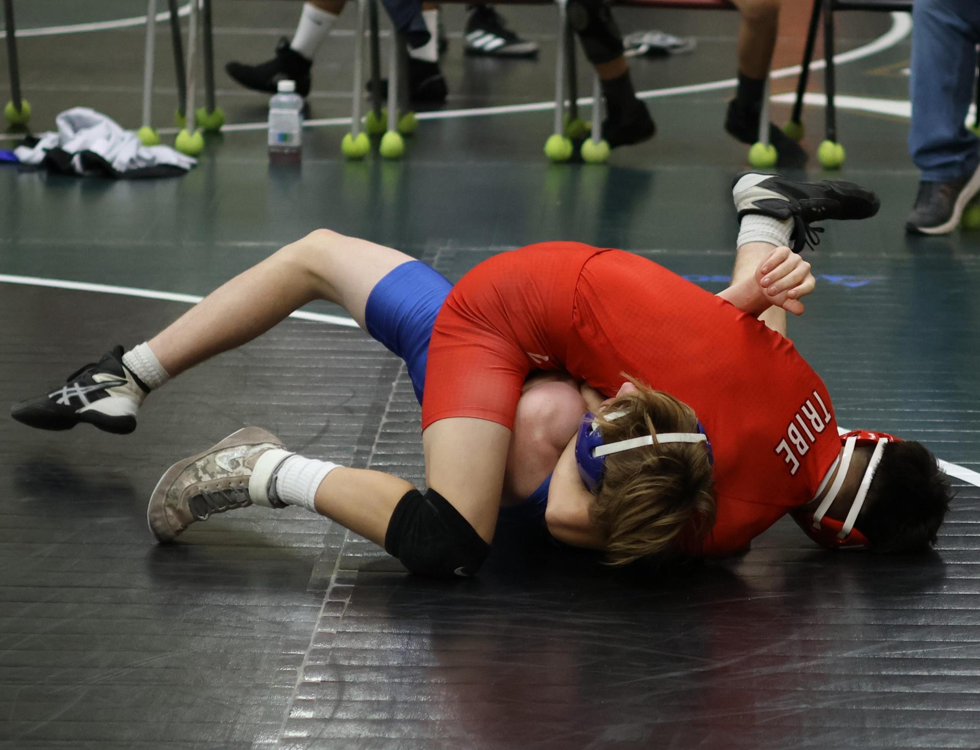 Boys wrestling in the Liberty Duals event 3