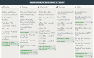 Lunch menu / Menú de Almuerzo