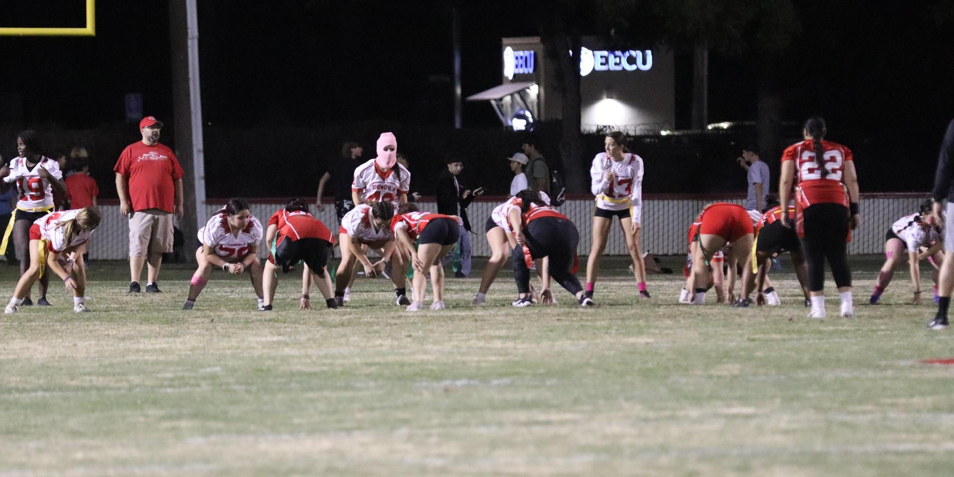 girls playing flag football