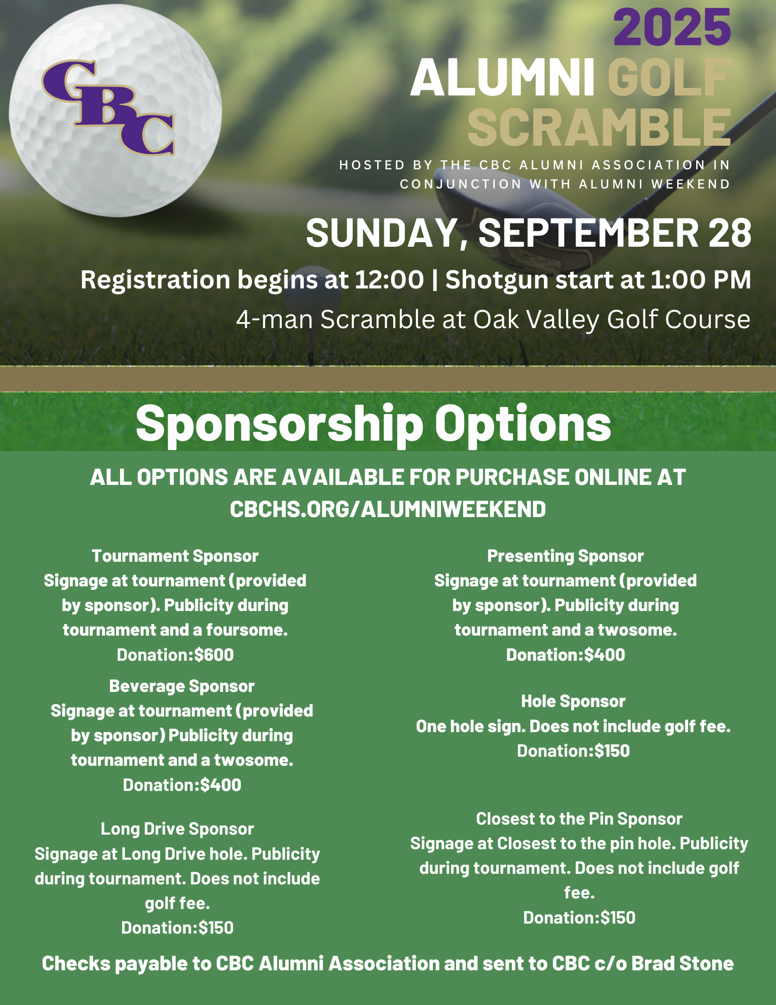 CBC Alumni Golf Scramble sponsorships 2025