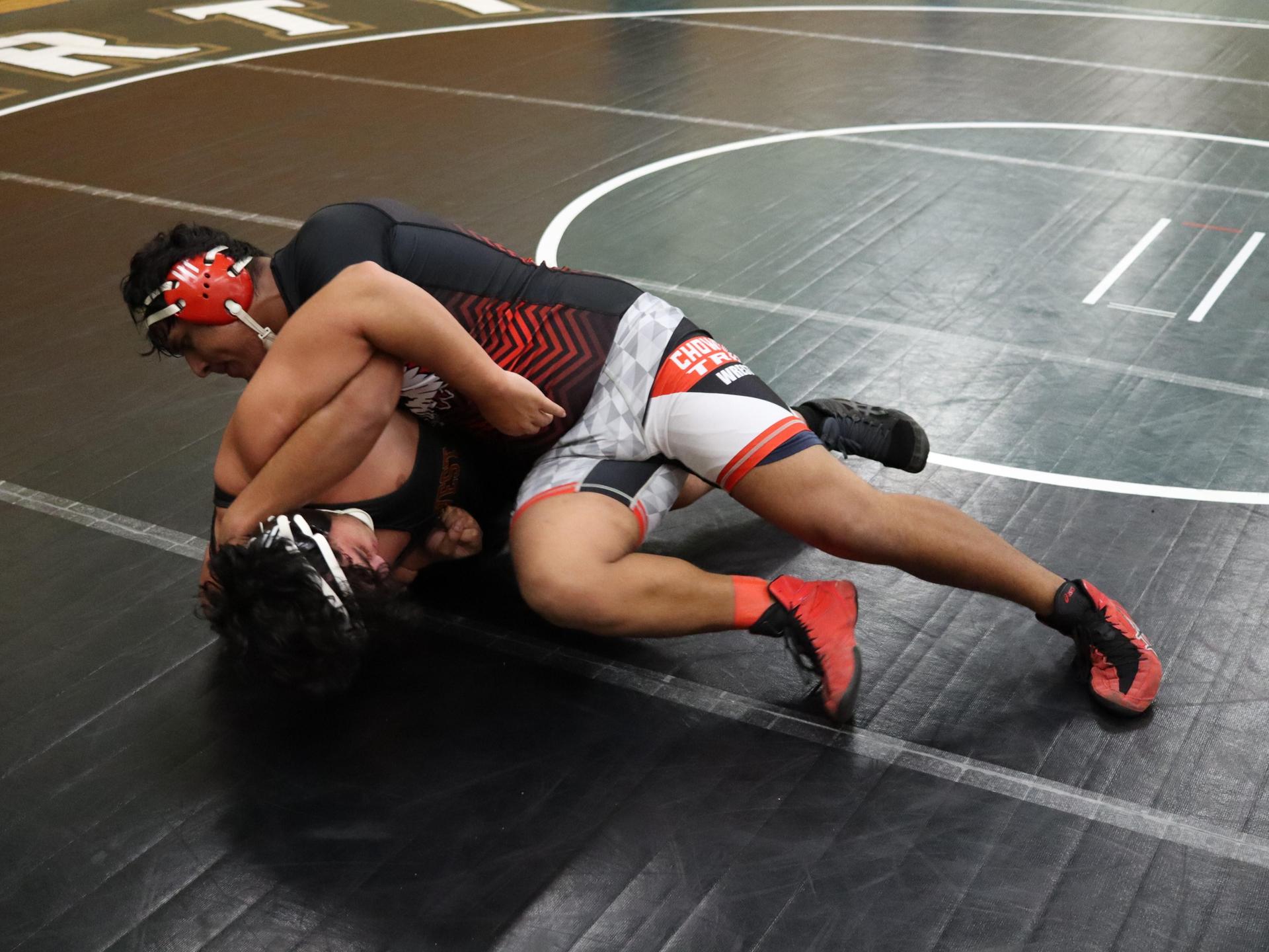 wrestlers in action at the Hawks invitational