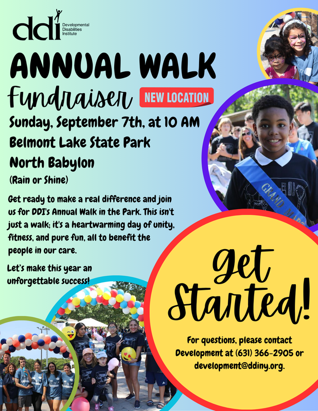 DDI Annual Walk Fundraiser Flyer; pictures of past Walk attendees; Get Started!