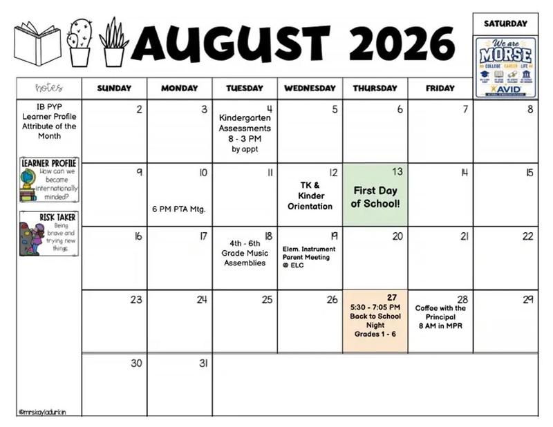 August 2026 Activities Calendar