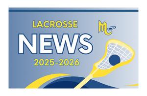 a blue background with a blue and gold swirl and a yellow lacrosse stick