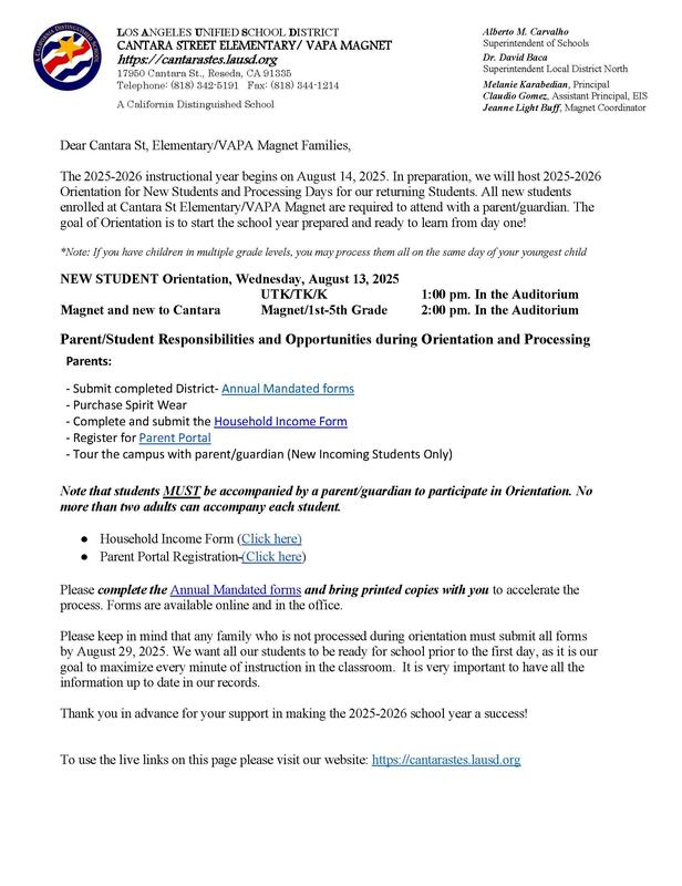 Orientation letter