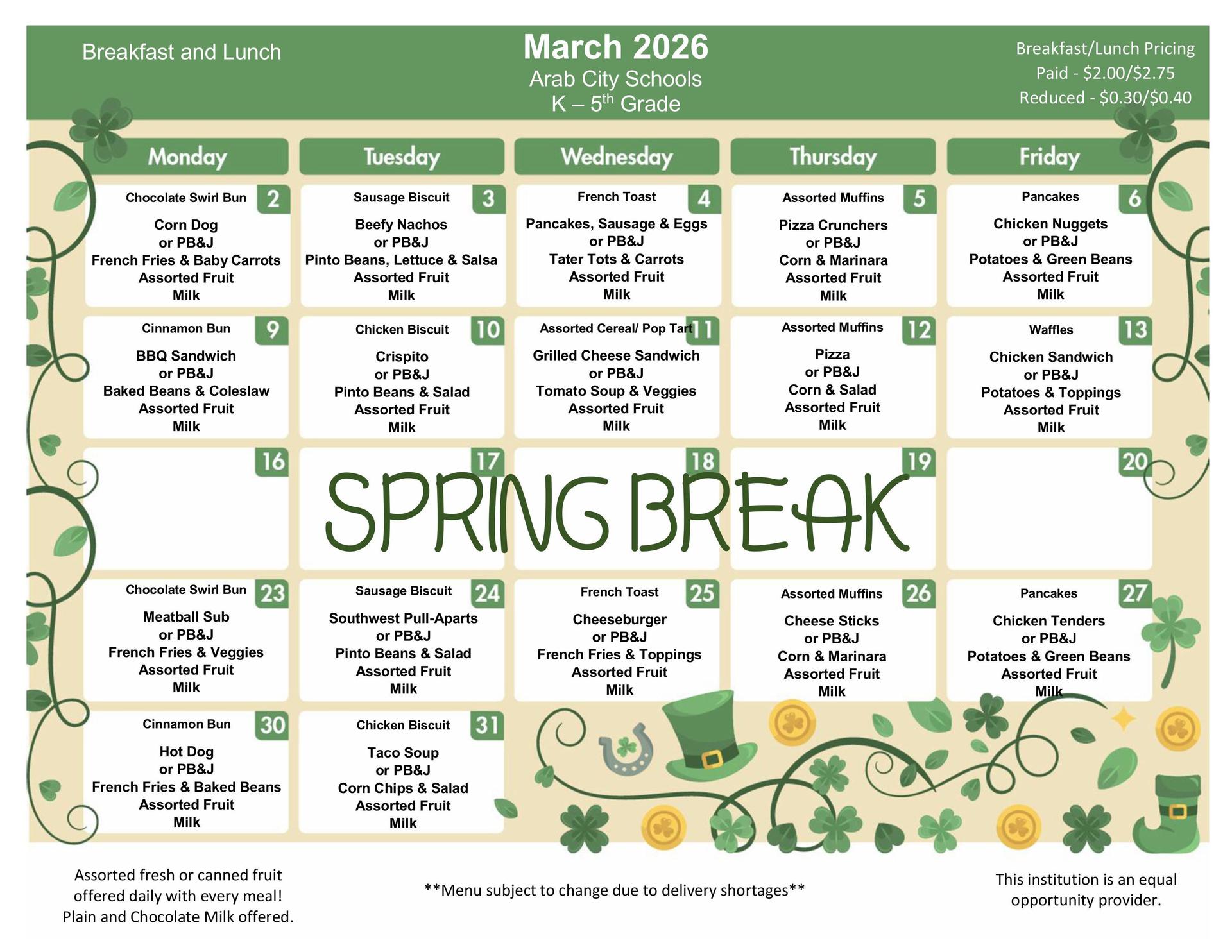 March 2026 Menu - PreK-5