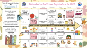2 de sep		Noche de regreso a clases 4 de sep		Sin clases: Día de la Admisión de California 7 de sep		Sin clases: Día del Trabajo 10 de sep	Inicio de la recaudación de fondos 14 de sep	Semana del espíritu escolar: Fomento de la asistencia 17 de sep	Día de la fotografía escolar 21 de sep	Sin clases: Día no asignado 24 de sep	Finaliza la recaudación de fondos