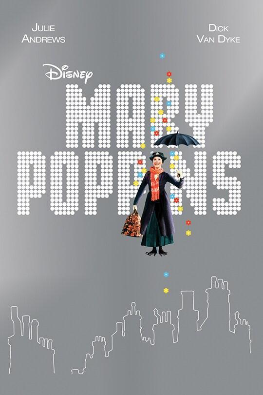  Mary Poppins Logo, Flying with an umbrella over the streets of London