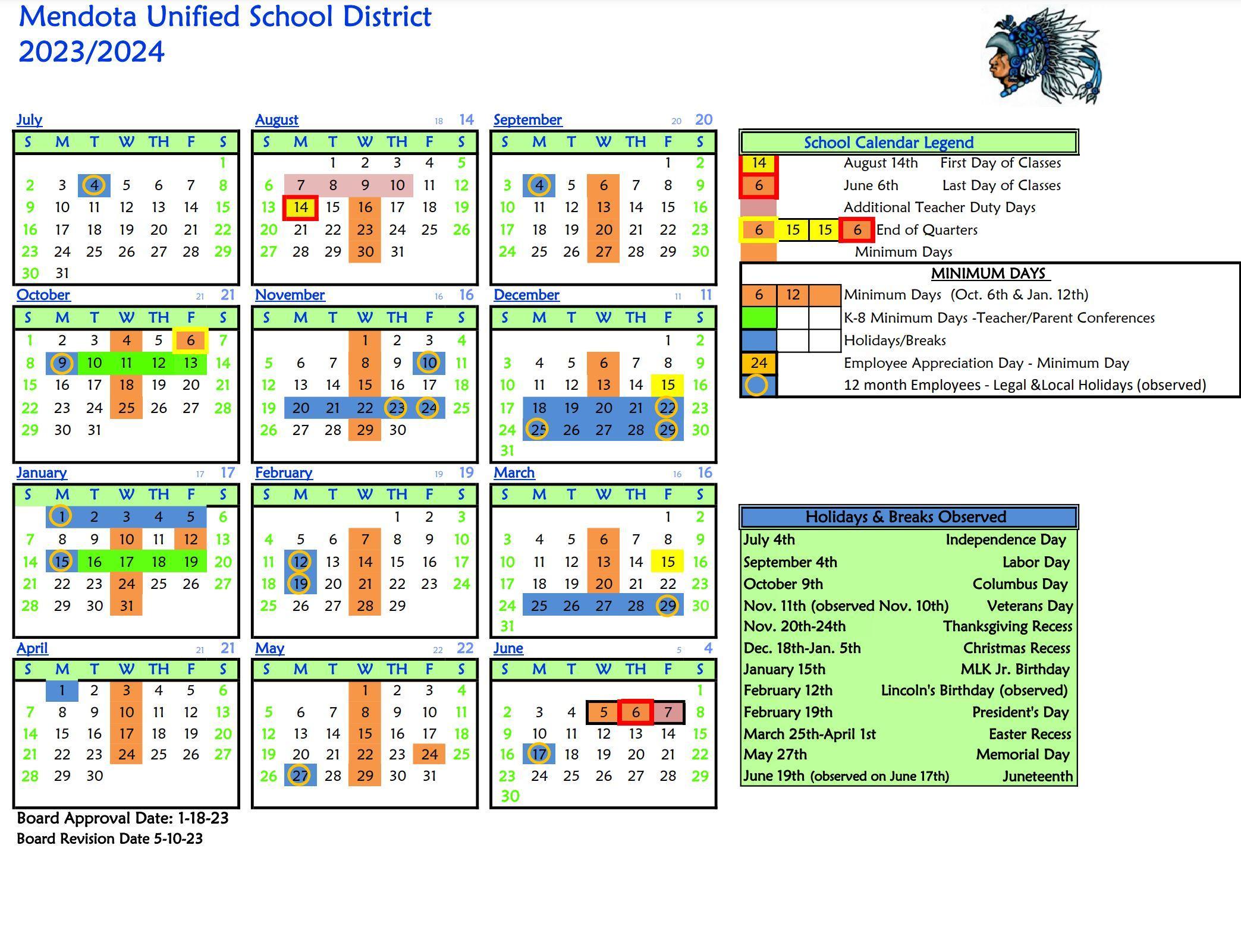 Calendars – Parents – Washington Elementary School