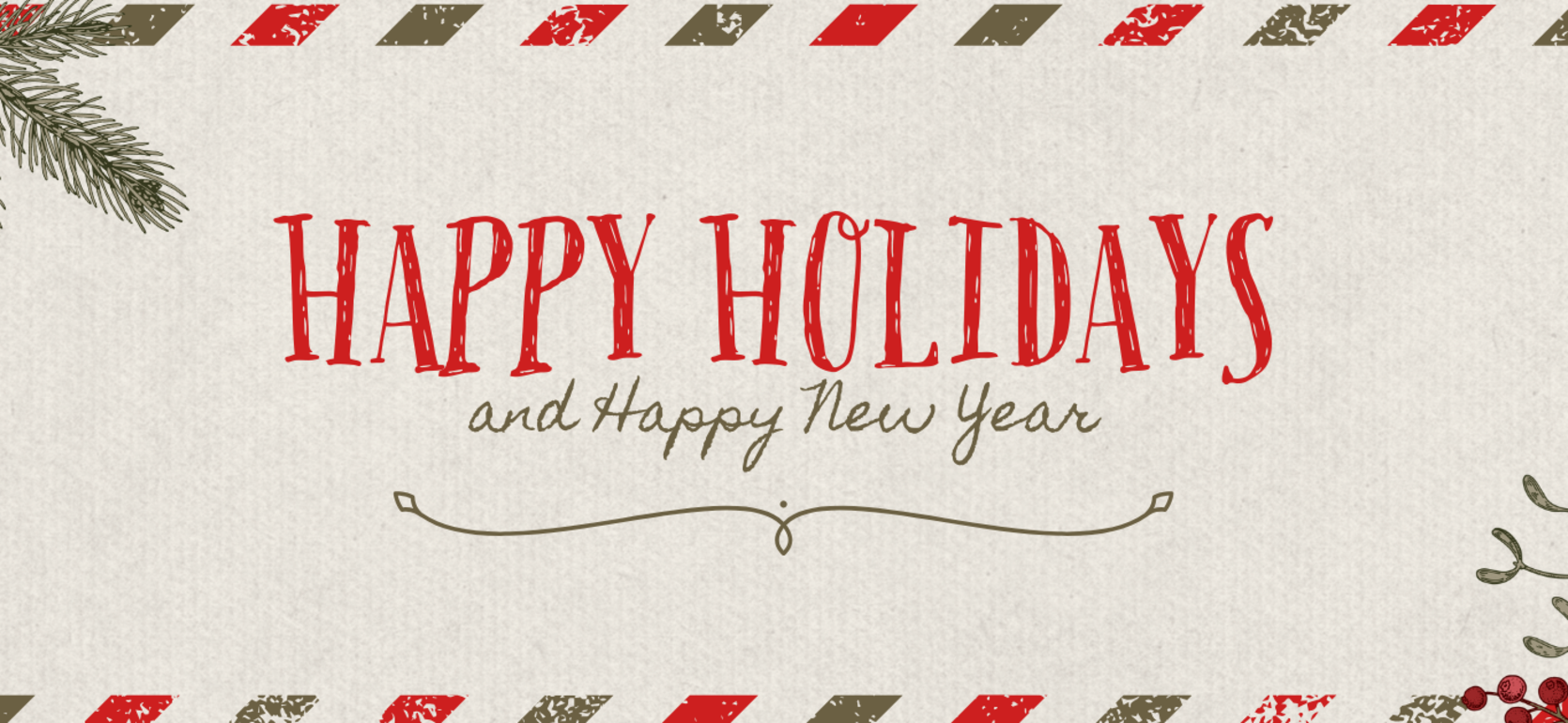 Festive holiday greeting with red and green lettering on a decorative background.
