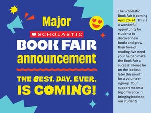 Scholastic Book Fair is coming April 20–24