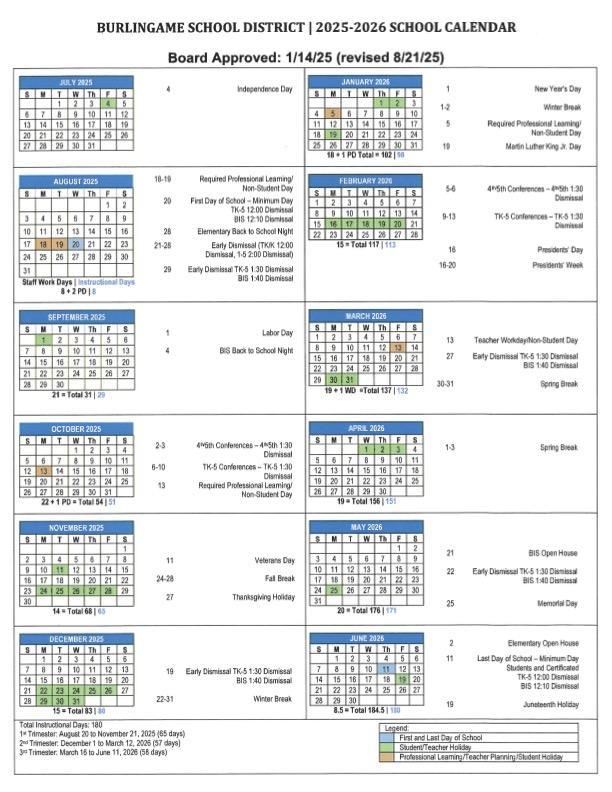 2025-26 Updated BSD Instructional Calendar