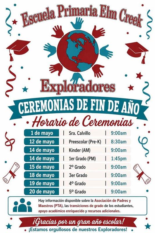 white background, maroon and teal confettie and grad caps: Spanish text