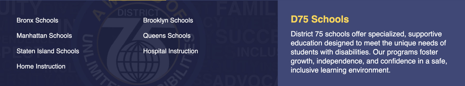 Text from District 75 webste