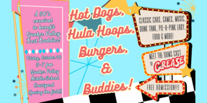 Image advertises the Hot Dogs, Hula Hoops, Burgers, and Buddies Carnival at QVMS.