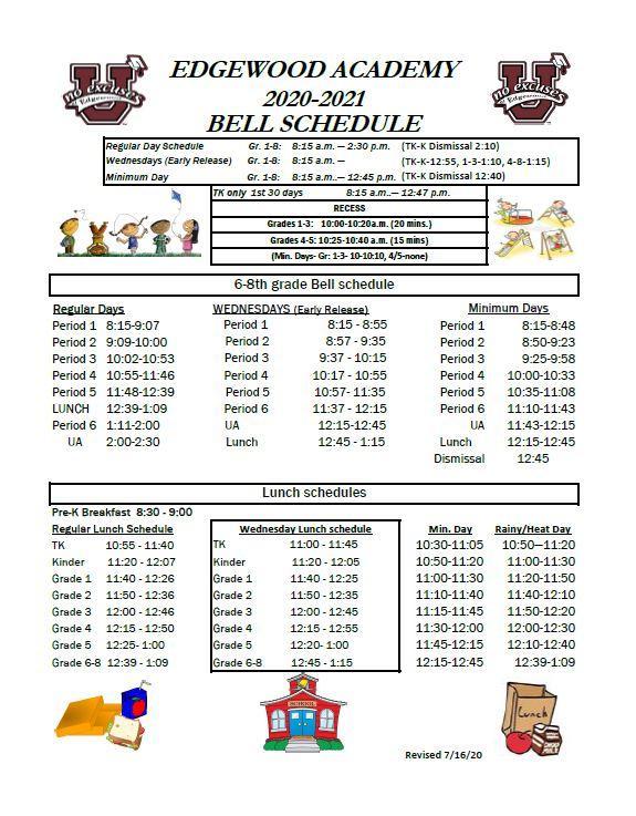 Bell Schedule About Our School Edgewood Academy
