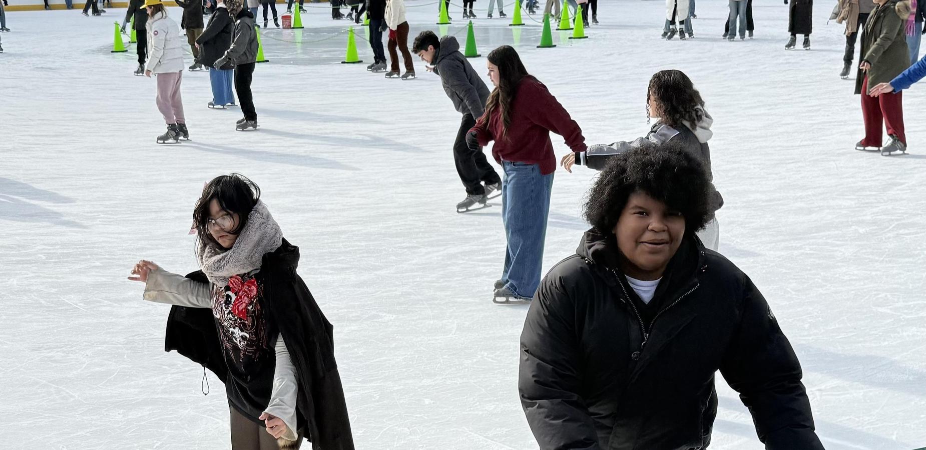 Students ice skating
