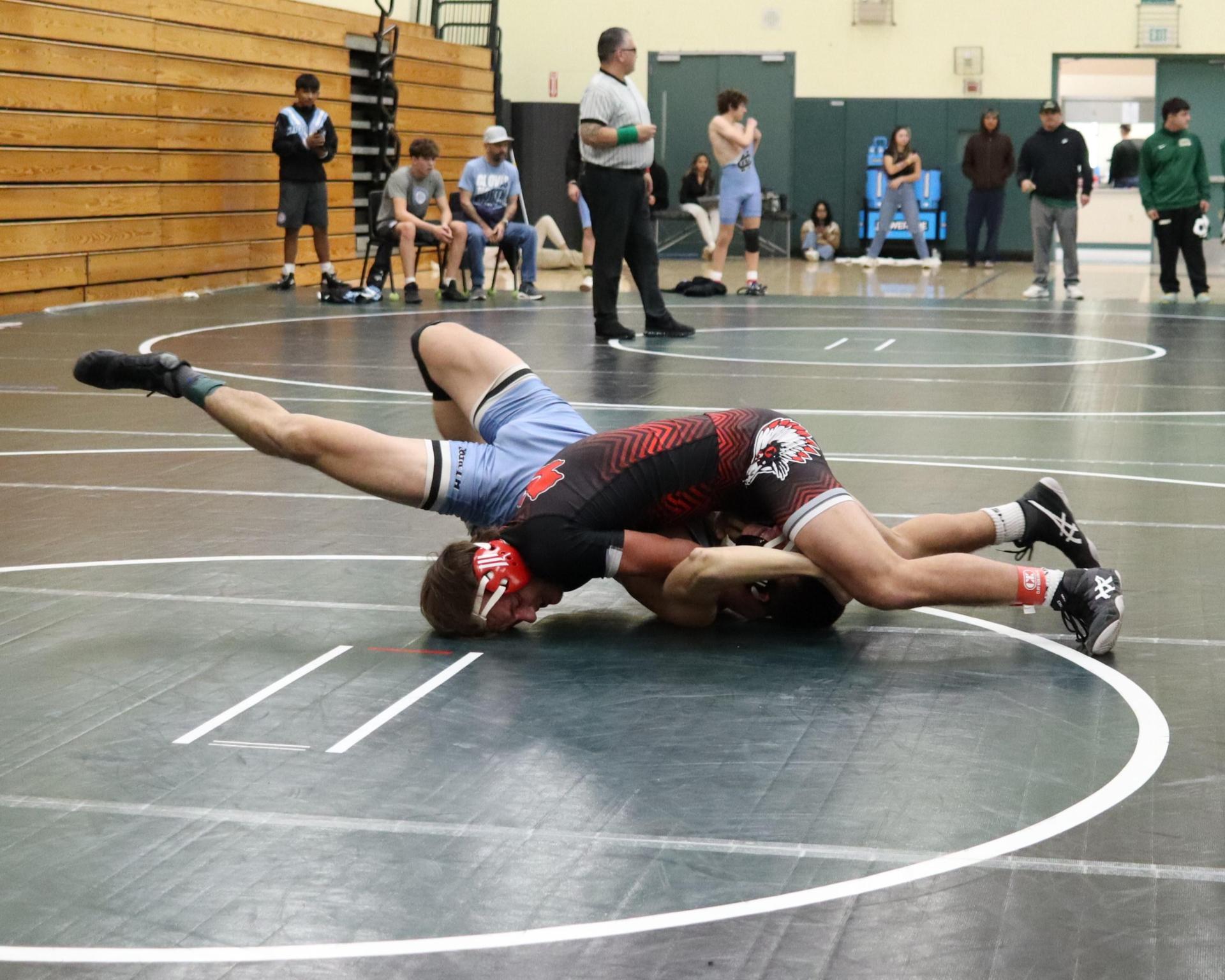 wrestlers in action at the Hawks invitational
