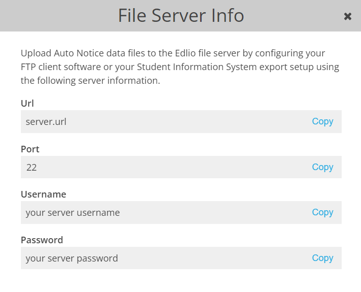 File Server Info dialog