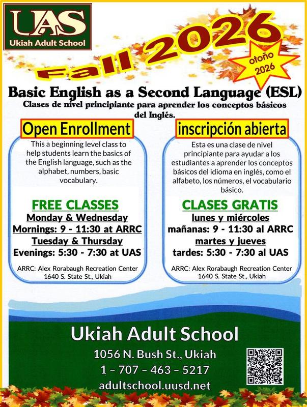 Fall 2026 ESL classes poster