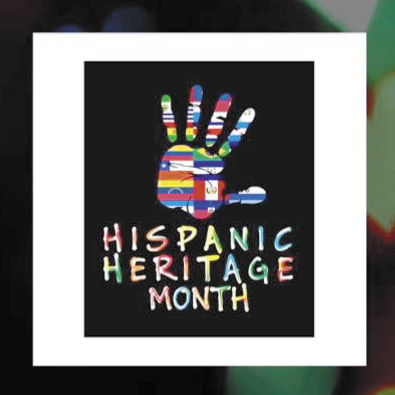 A handprint colored with flags from around the world, commemorating Hispanic Heritage Month