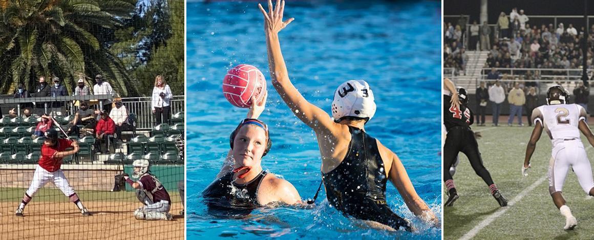PVHS Summer Sports collage - baseball, girls' water polo, football