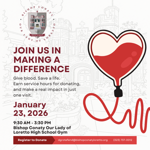 Blood Drive on January 23rd, 2026, from 9:30-3:30. Earn five service hours for donating.