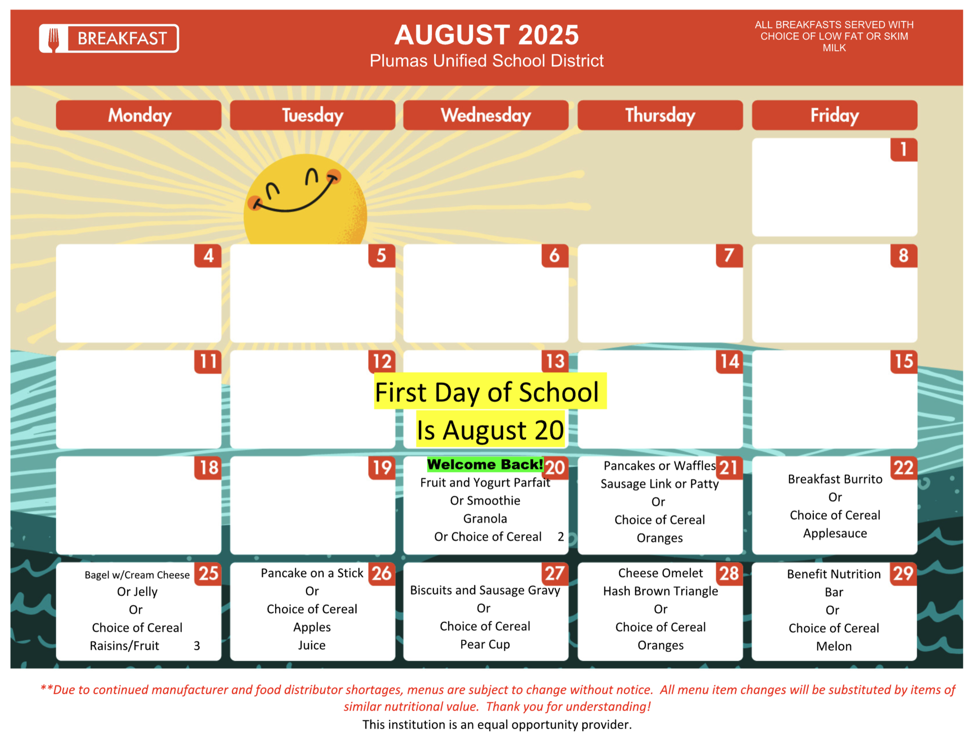 August menu