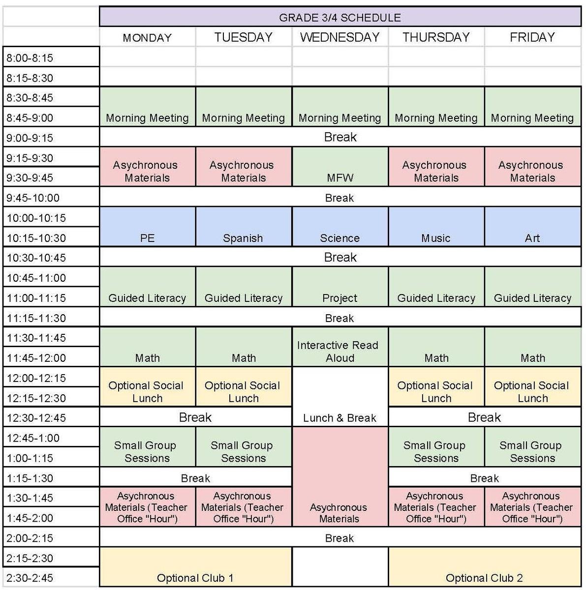 grade 3/4 schedule