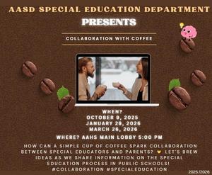 Collaboration with Coffee graphic of two people having coffee